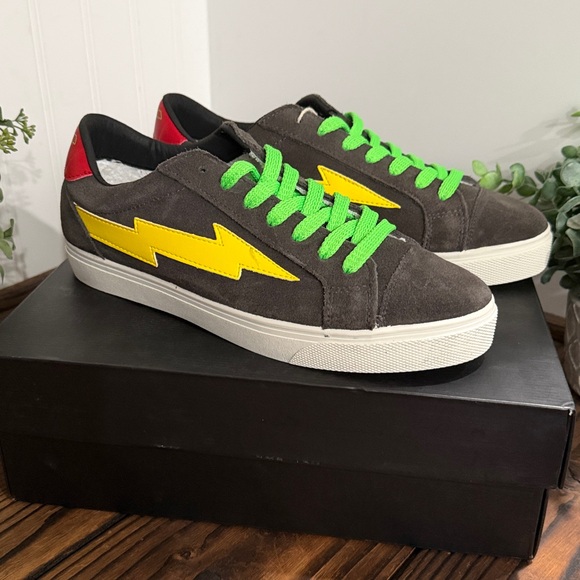 NWT Sanyako Thunderbolt Charcoal-Yellow women's sneakers. - Picture 3 of 8